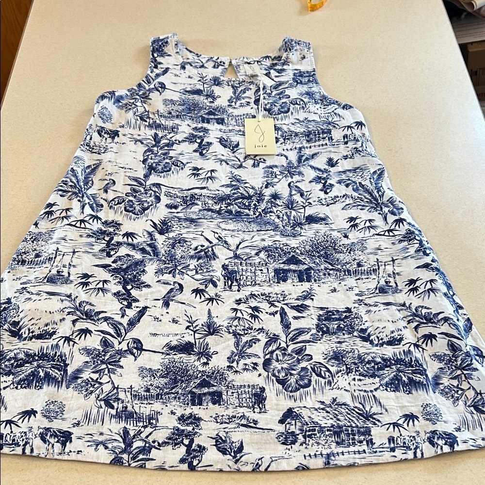 Joie Horse Toile Dress Envelope Cut Out Back Short Sleeveless Blue & White NWT - Picture 10 of 17